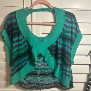 Med-Small Boho Oversized Cropped Striped Cropped Top